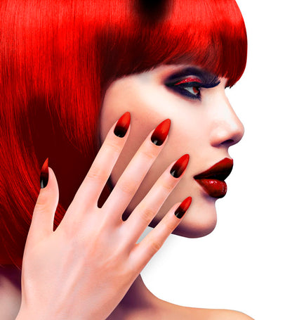 "Set von 12 SELBSTKLEBENDEN FINGERNÄGELN - STILETTO SCHWARZ / ROT"