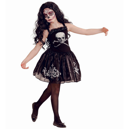 Widmann Skullerina Skull-Kleid für Kinder mit Totenkopf-Motiv in Schwarz – Detailansicht