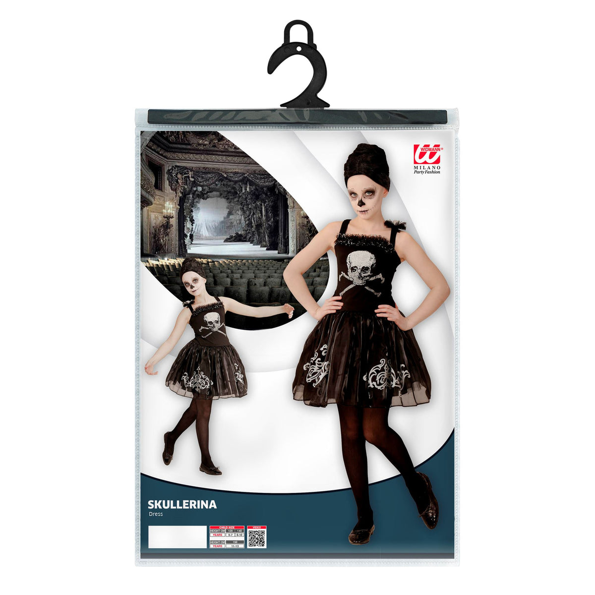 Widmann Skullerina Skull-Kleid für Kinder mit Totenkopf-Motiv in Schwarz – Seitenansicht