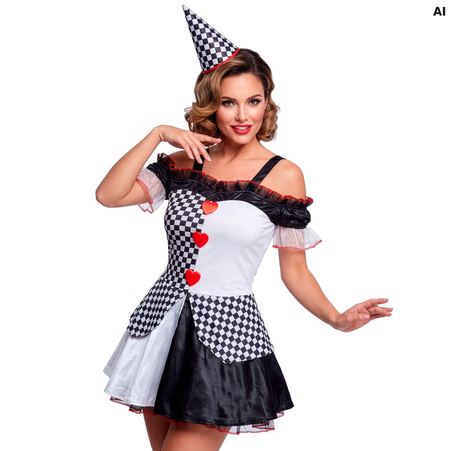 Widmann Pierrot Girl Kostüm für Damen mit Kleid und Hut in Schwarz und Weiss – Produktansicht