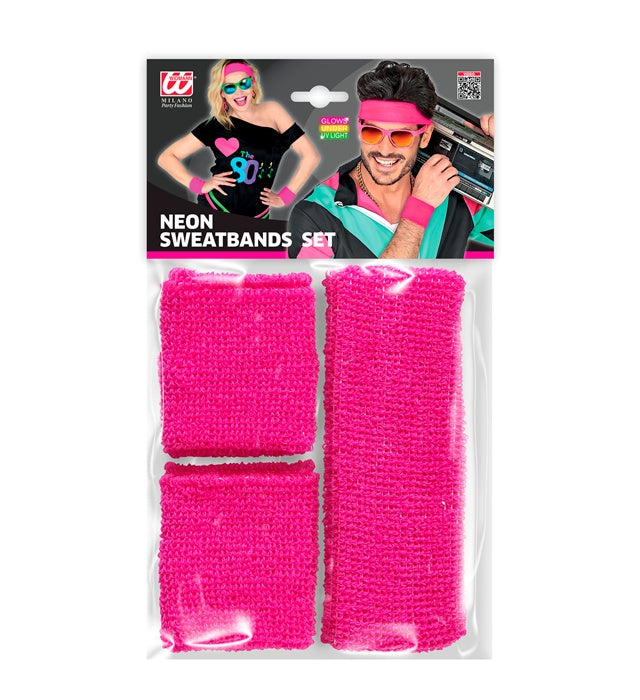 "NEON PINKE SCHWEIßBÄNDER" (Stirnband und 2 Armbänder)