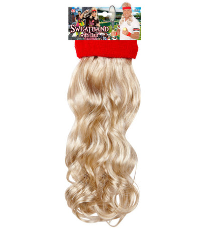 "ROTES STIRNBAND MIT BLONDEM LOCKIGEM HAAR"