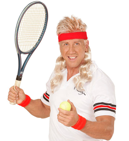 "ROTES STIRNBAND MIT BLONDEM LOCKIGEM HAAR"