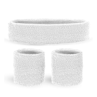 "WEIßE SCHWEIßBÄNDER" (Stirnband und 2 Armbänder)