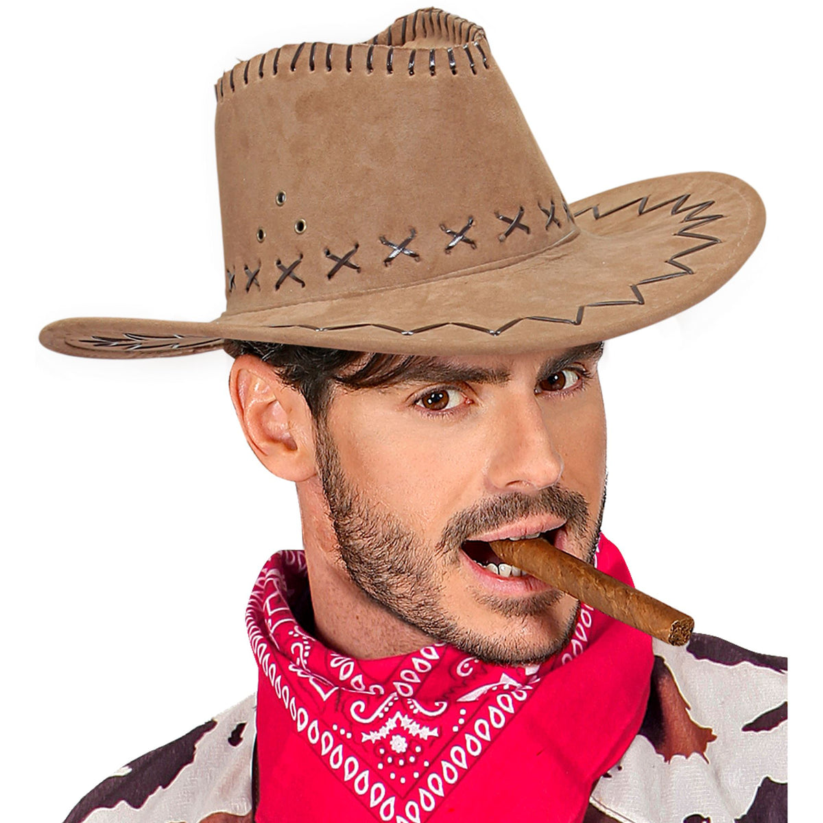 "BRAUNER COWBOYHUT MIT NÄHTEN" Wildlederoptik