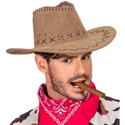 "BRAUNER COWBOYHUT MIT NÄHTEN" Wildlederoptik
