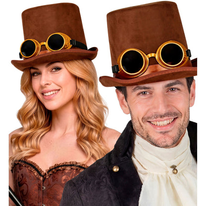 "STEAMPUNK ZYLINDER MIT BRILLE WOLLFILZOPTIK" 15 cm