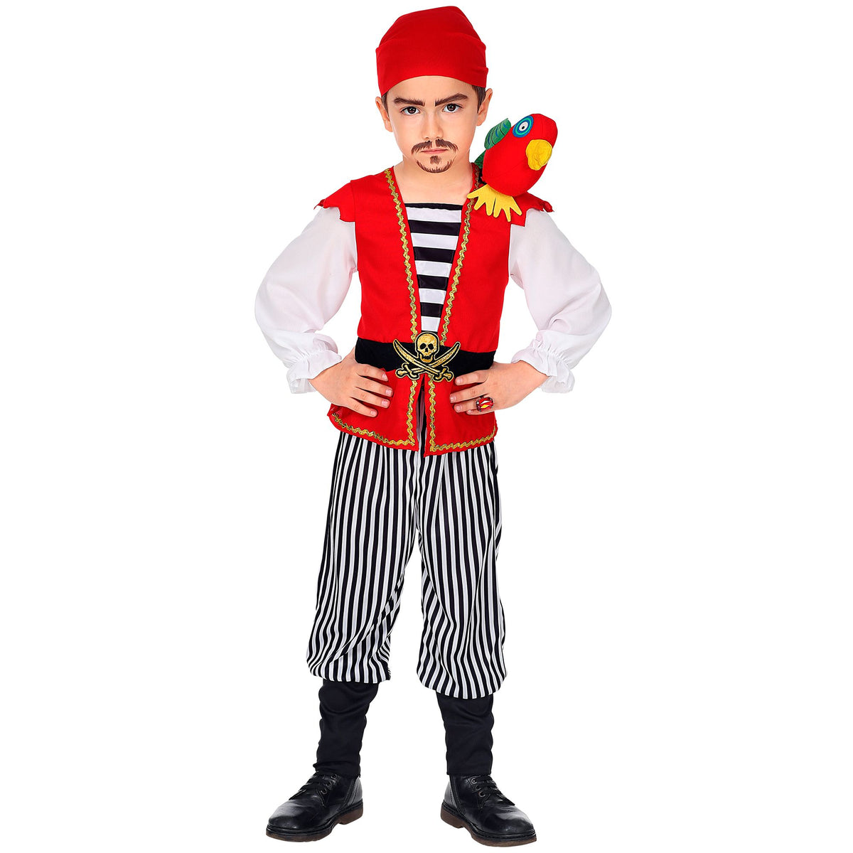 "PIRAT" (Hemd mit Weste und Gürtel, Hose, Papagei, Halstuch)