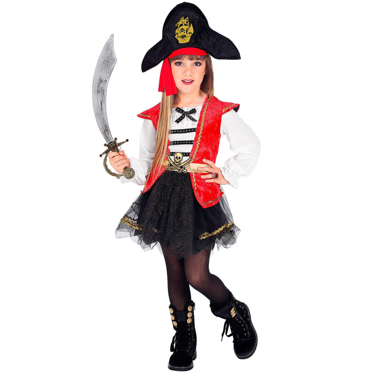 Widmann Piratenkapitän Kinderkostüm mit Kleid, Tutu und Hut mit Bandana – Detailansicht
