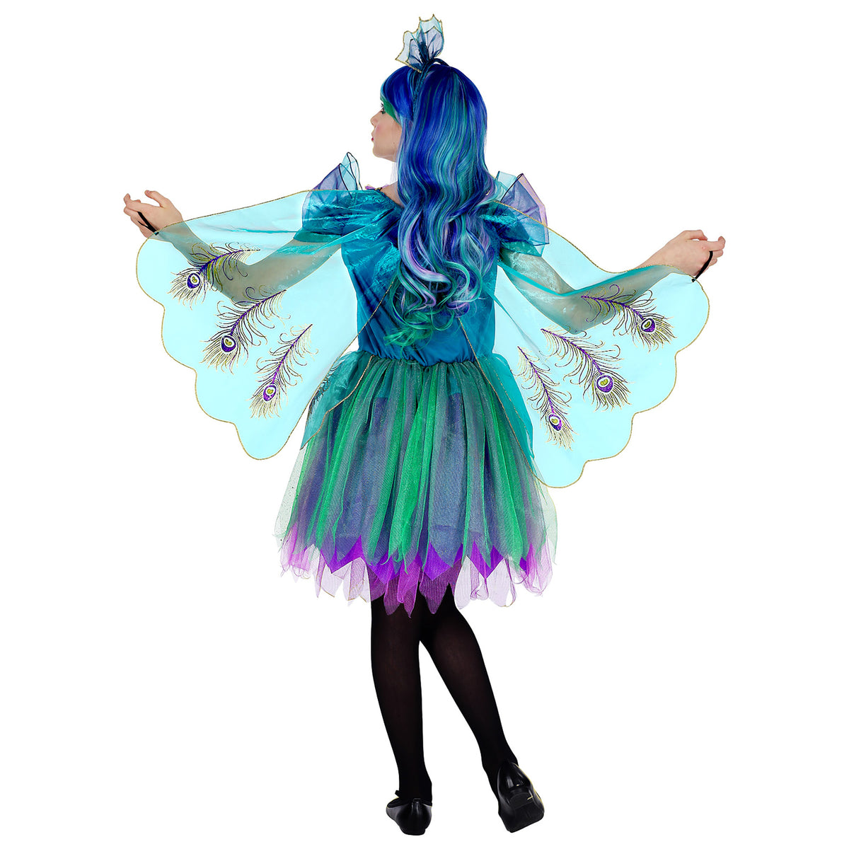 "PFAU" (Kleid mit Pfauenfeder Schleier, Kopfschmuck)