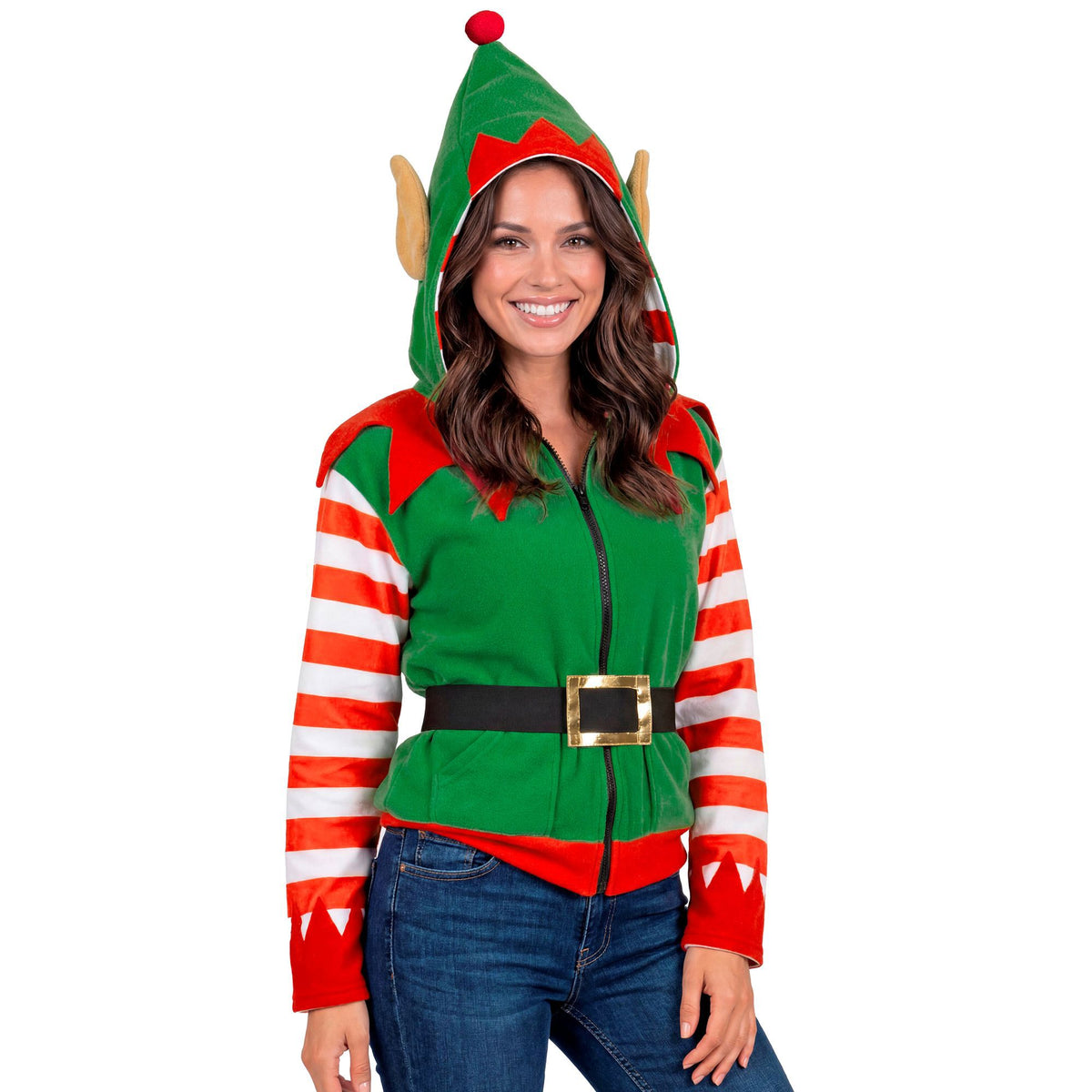 Widmann Santa-Helfer-Strickjacke mit Kapuze grün – Seitenansicht