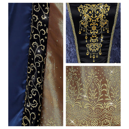 Mittelalter-Königin-Kostüm von Widmann in Blau mit Kleid, Reifrock und Krone – Rückansicht