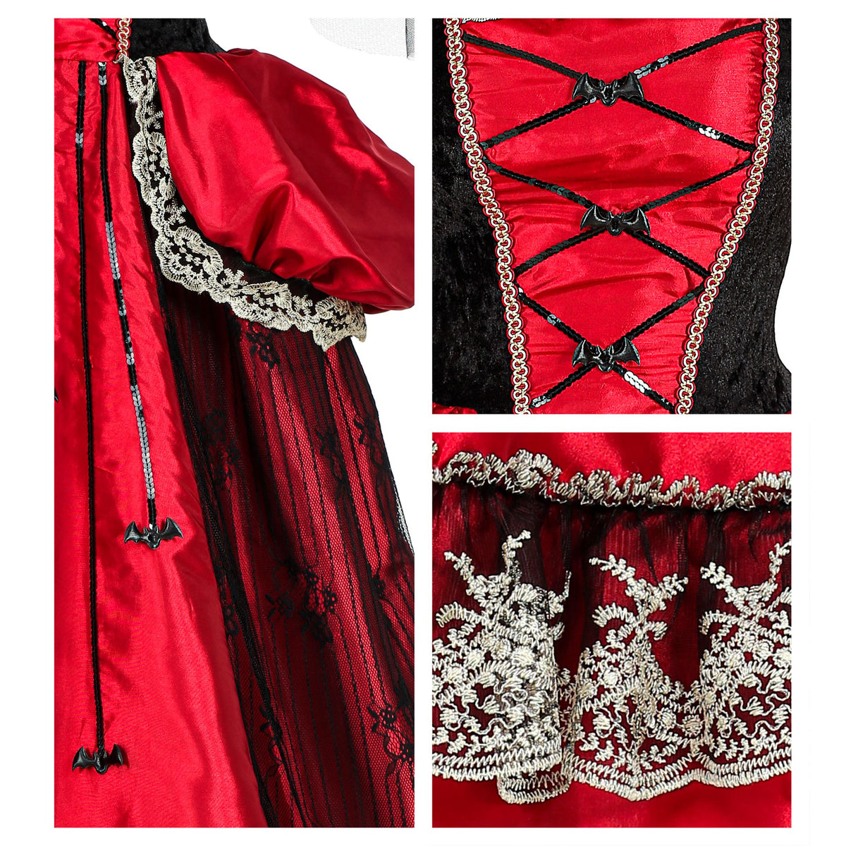 Widmann Vampirin Kostüm mit Kleid, Reifrock und Halsband – Rückansicht