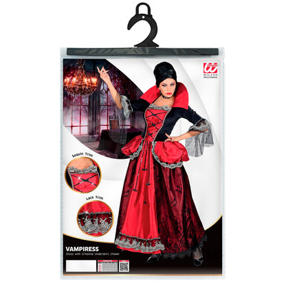 Widmann Vampirin Kostüm mit Kleid, Reifrock und Halsband – Verpackung