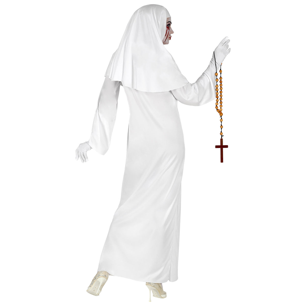 Widmann Geisternonne Kostüm mit Tunika, Kopfbedeckung und Handschuhen in Weiss – Rückansicht