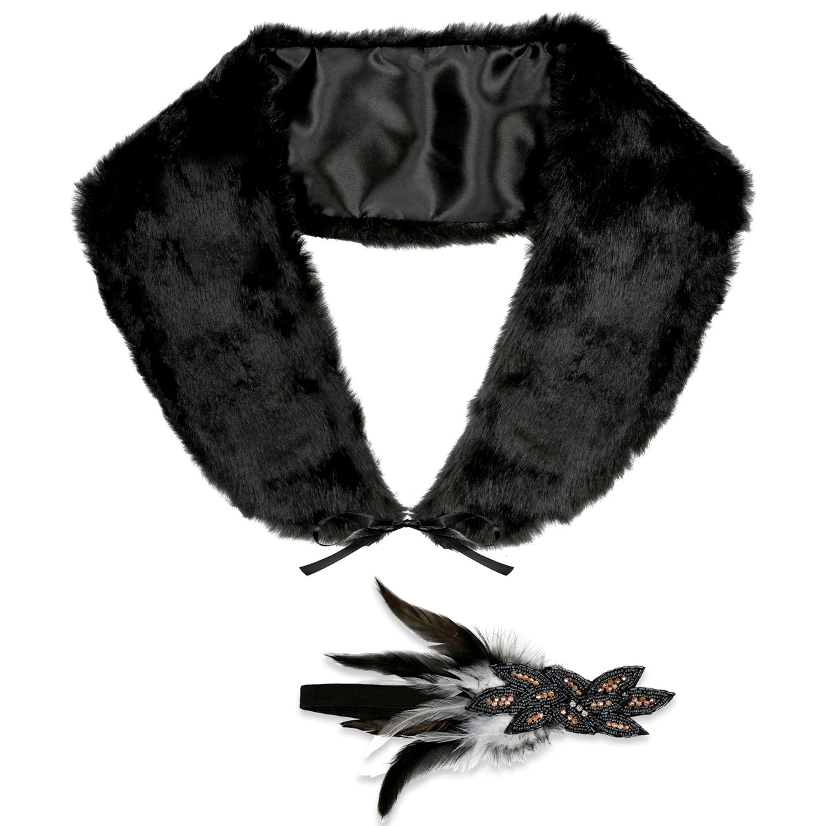 "ROARING 20s FLAPPER" (Stola aus Kunstpelz, Kopfschmuck mit Pailletten & Federn)