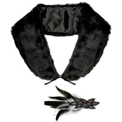 "ROARING 20s FLAPPER" (Stola aus Kunstpelz, Kopfschmuck mit Pailletten & Federn)