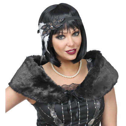 "ROARING 20s FLAPPER" (Stola aus Kunstpelz, Kopfschmuck mit Pailletten & Federn)