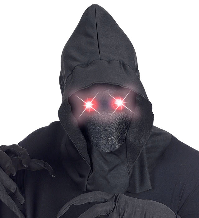 "MASKE UNSICHTBARES GESICHT MIT KAPUZE UND ROTEN LEUCHTENDEN AUGEN - FADE-IN-FADE OUT EFFEKT"