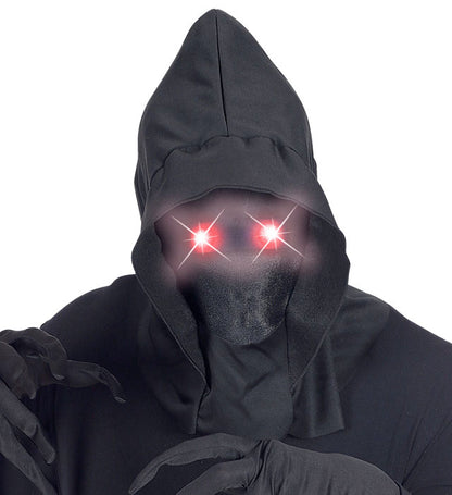 "MASKE UNSICHTBARES GESICHT MIT KAPUZE UND ROTEN LEUCHTENDEN AUGEN - FADE-IN-FADE OUT EFFEKT"