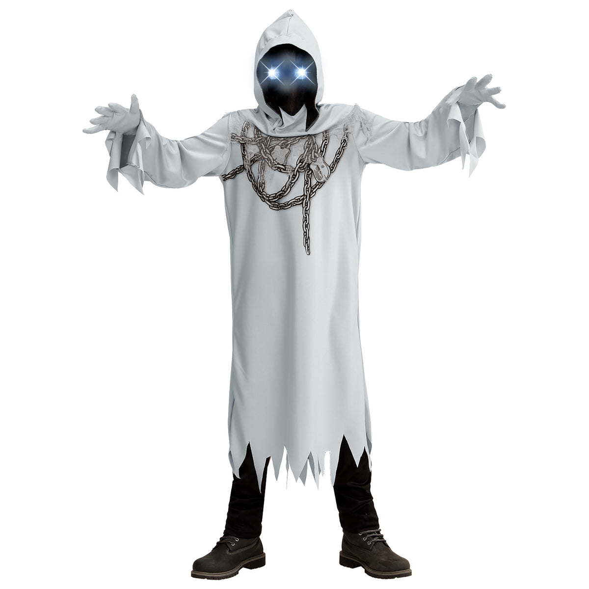 "GEIST IN KETTEN" (Robe, Handschuhe, Maske mit Kapuze und leuchtenden Augen - fade-in-fade-out Effekt)