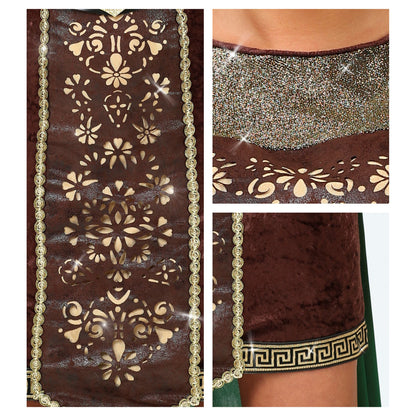 Widmann Wikingerin Kostüm mit Kleid Umhang Gürtel Armstulpen und Stirnband – Rückansicht