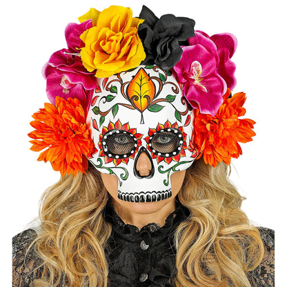 "DIA DE LOS MUERTOS TOTENKOPFMASKE MIT FARBIGEN BLUMEN"