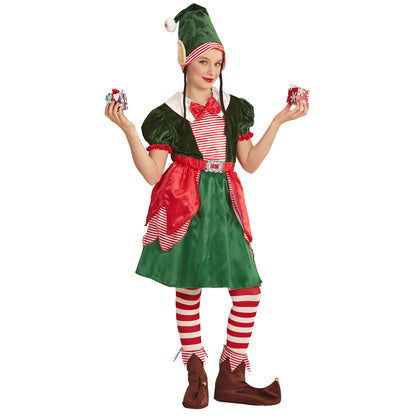 "ELF - SANTAS KLEINE HELFERIN" (Kleid, Mütze mit Ohren und Zöpfen)