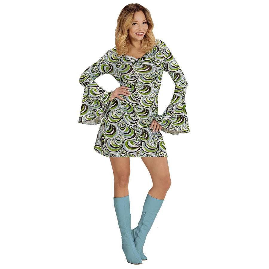 Widmann 70er-Jahre-Kleid mit Wellenmuster – Detailansicht