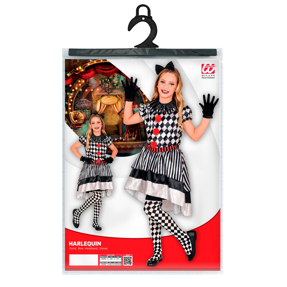 "RETRO CLOWN" (Kleid mit Clownkragen, Haarschleife, Handschuhe)