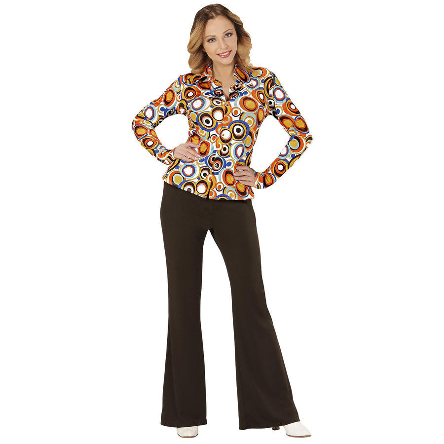 Widmann gelbe 70er-Jahre-Bluse Bubbles im Disco-Fever-Stil – Detailansicht