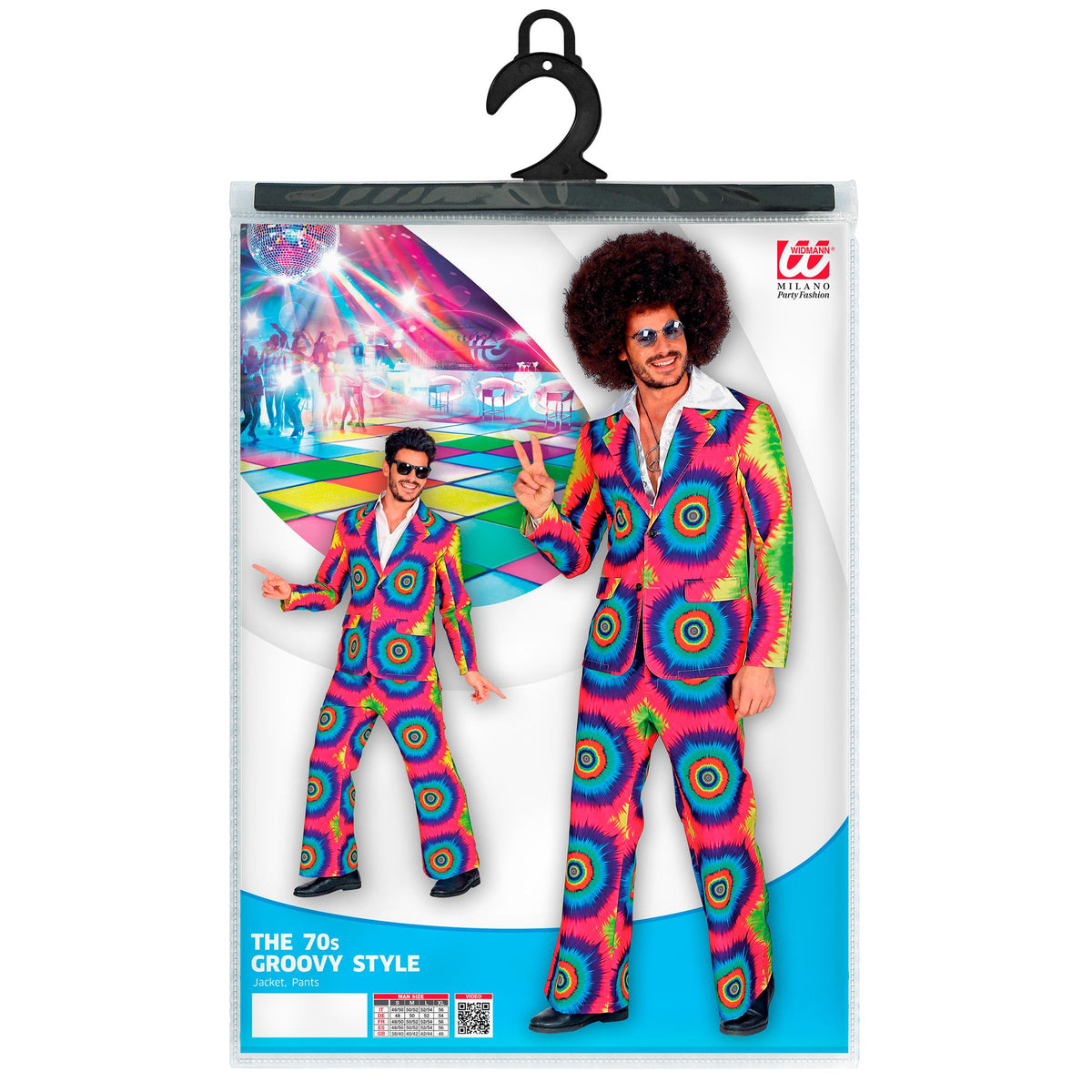 Widmann 70er-Jahre-Tie-Dye-Kostüm mit Jackett und Hose – Verpackung