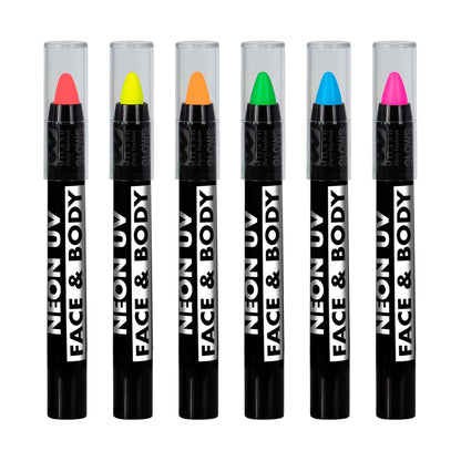 "SET VON 6 HERAUSDREHBAREN NEON SCHMINKSTIFTEN IN BOX" (2 x neon rosa, 1 gelb, 1 orange, 1 grün, 1 blau)