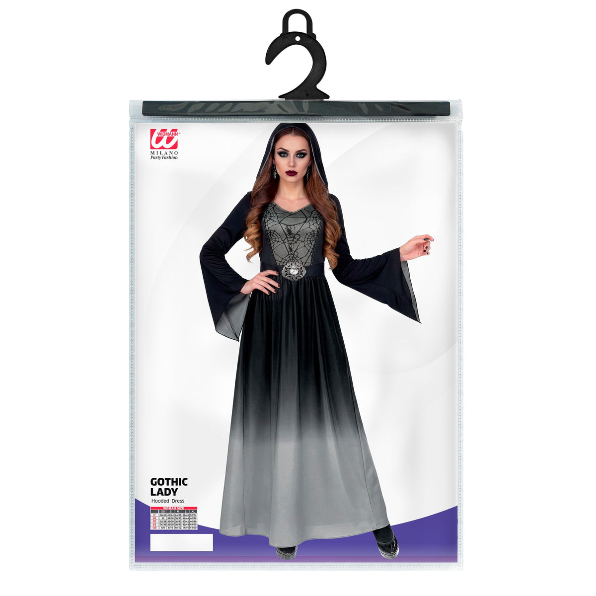 Widmann Gothic-Lady-Kostüm mit Kapuze in Grau – Seitenansicht