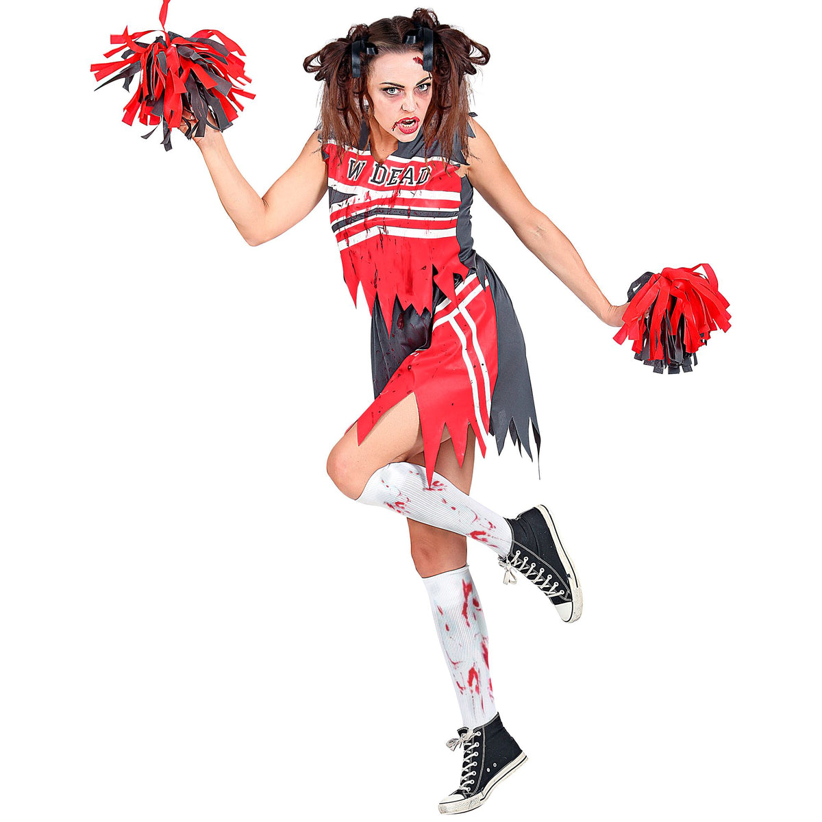 Widmann Zombie-Cheerleader-Kostüm mit Top Rock und Pompons für Fasnacht und Mottoparty