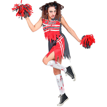Widmann Zombie-Cheerleader-Kostüm mit Top Rock und Pompons für Fasnacht und Mottoparty