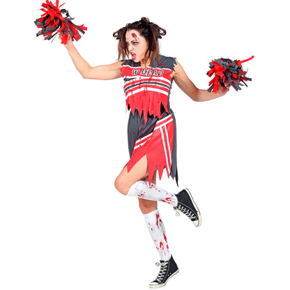 Widmann Zombie-Cheerleader-Kostüm mit Top Rock und Pompons für Fasnacht und Mottoparty