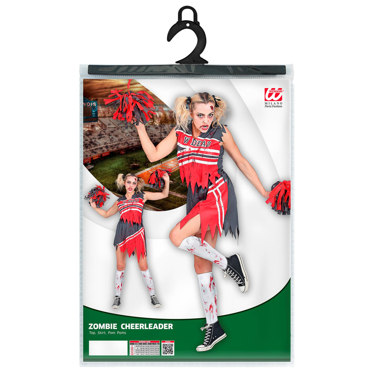 Widmann Zombie-Cheerleader-Kostüm mit Top Rock und Pompons für Fasnacht und Mottoparty