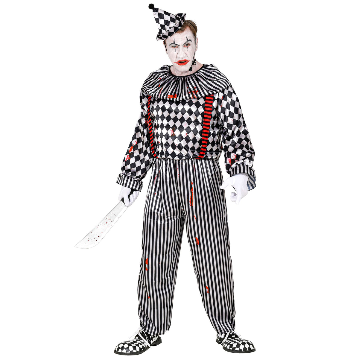 "RETRO CLOWN" (Overall mit Clownkragen und Hosenträgern, Kopfbedeckung)