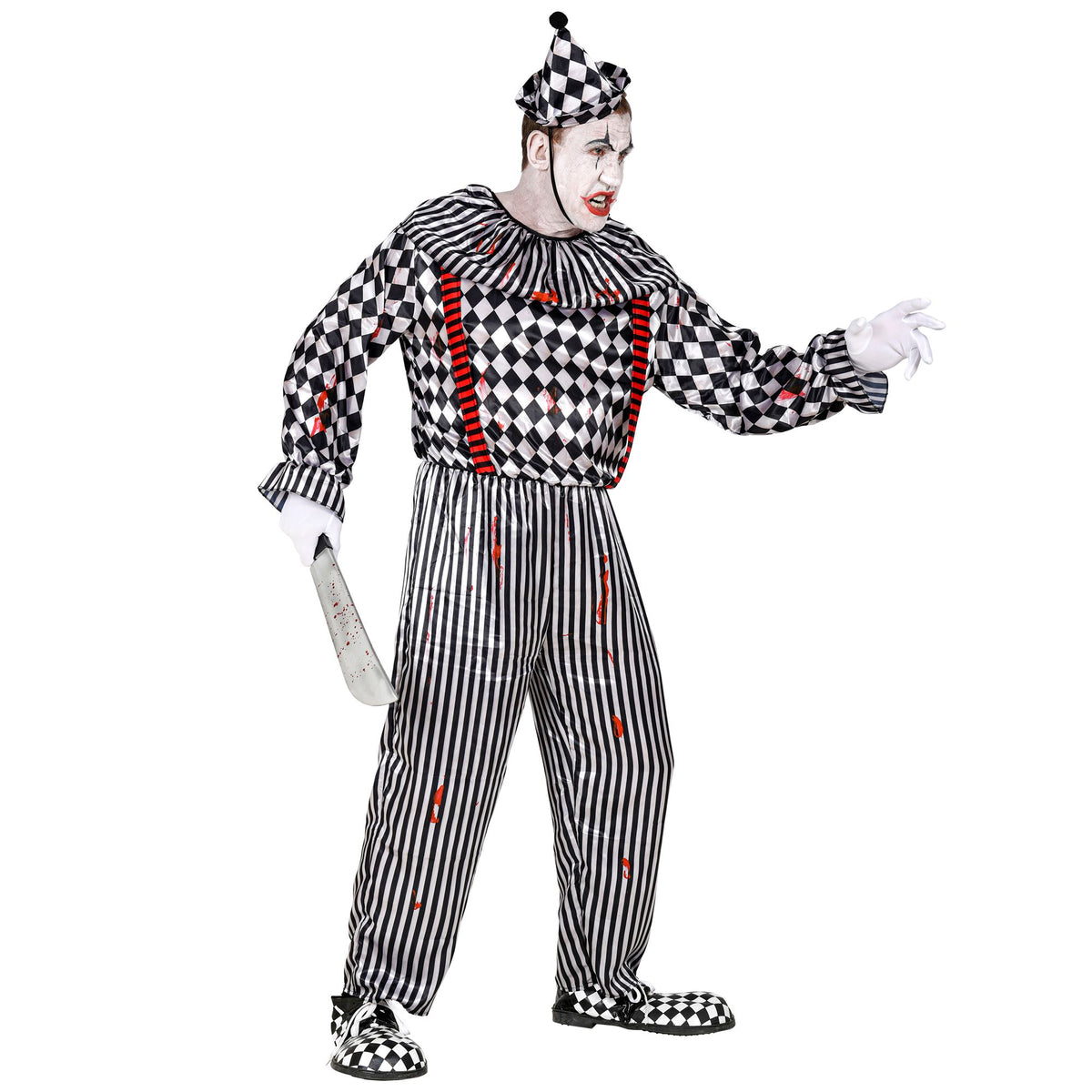 "RETRO CLOWN" (Overall mit Clownkragen und Hosenträgern, Kopfbedeckung)