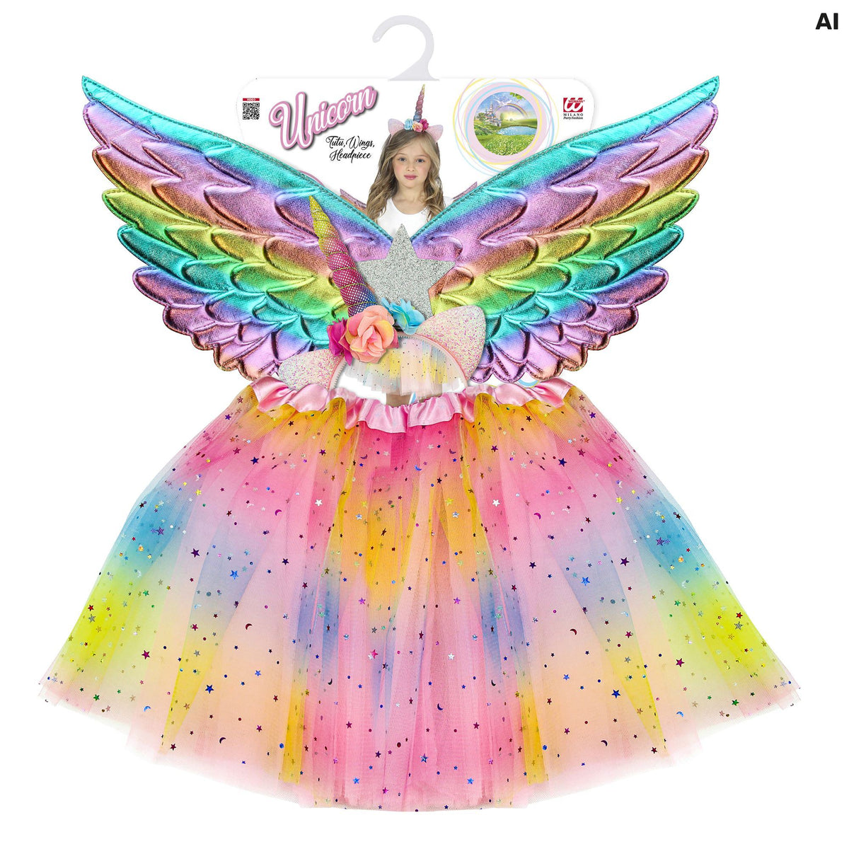Widmann Einhorn Kostümset mit Tutu, Flügeln und Haarreif – Detailansicht