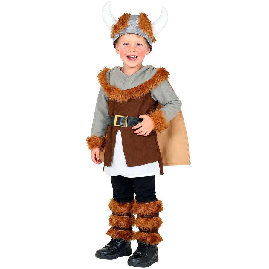 Widmann Wikinger-Kostüm für Kinder mit Tunika, Gürtel, Umhang, Beinstulpen und Helm – Detailansicht