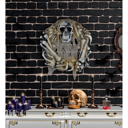 "TOTENKOPF & KNOCHEN KRANZ MIT SPINNE UND LUMPENSTOFF" 50 cm
