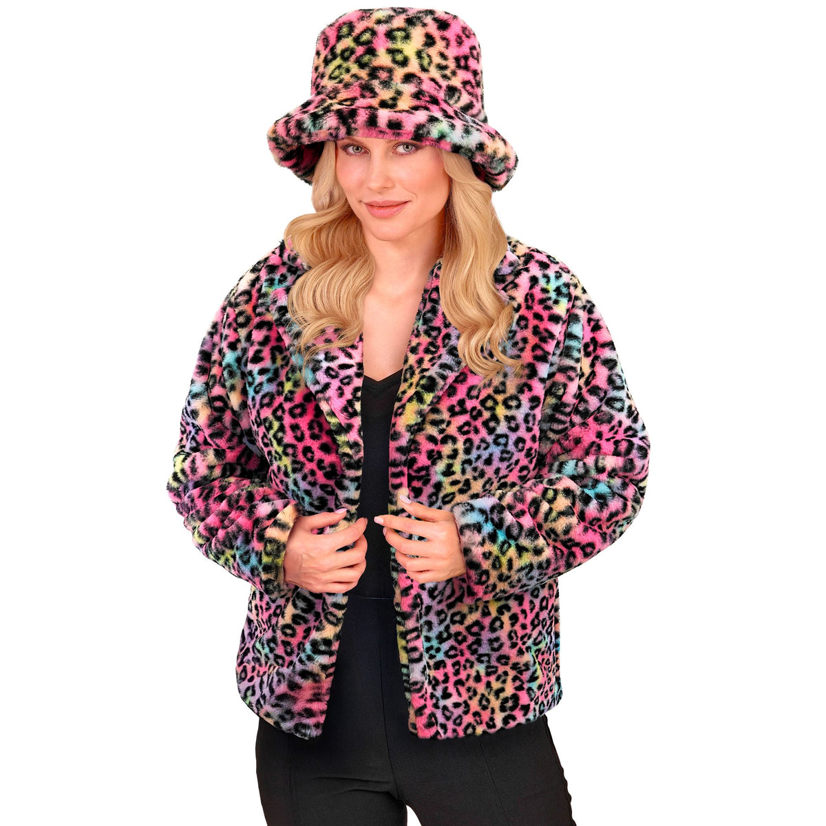 "BUNTE ANIMALIER LEOPARDENMUSTER DAMEN PLÜSCHJACKE"