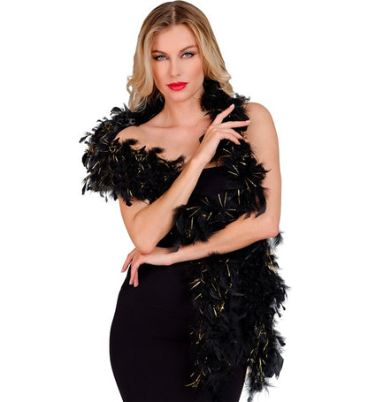 "FEDERBOA SCHWARZ MIT GOLDENEM LAMETTA" - 1,80 m - 80 g