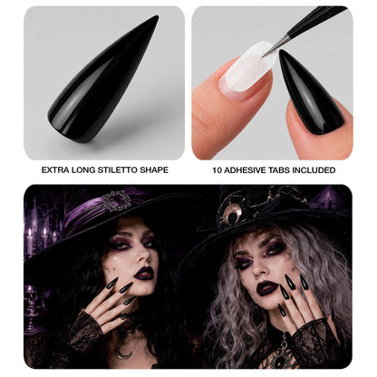 set von "10 FINGERNÄGEL GRUSELIG SCHWARZ" mit 10 Klebelaschen