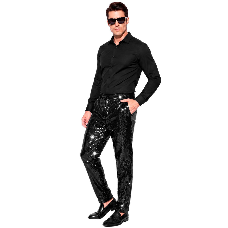 Widmann schwarze Paillettenhose für Erwachsene – Detailansicht
