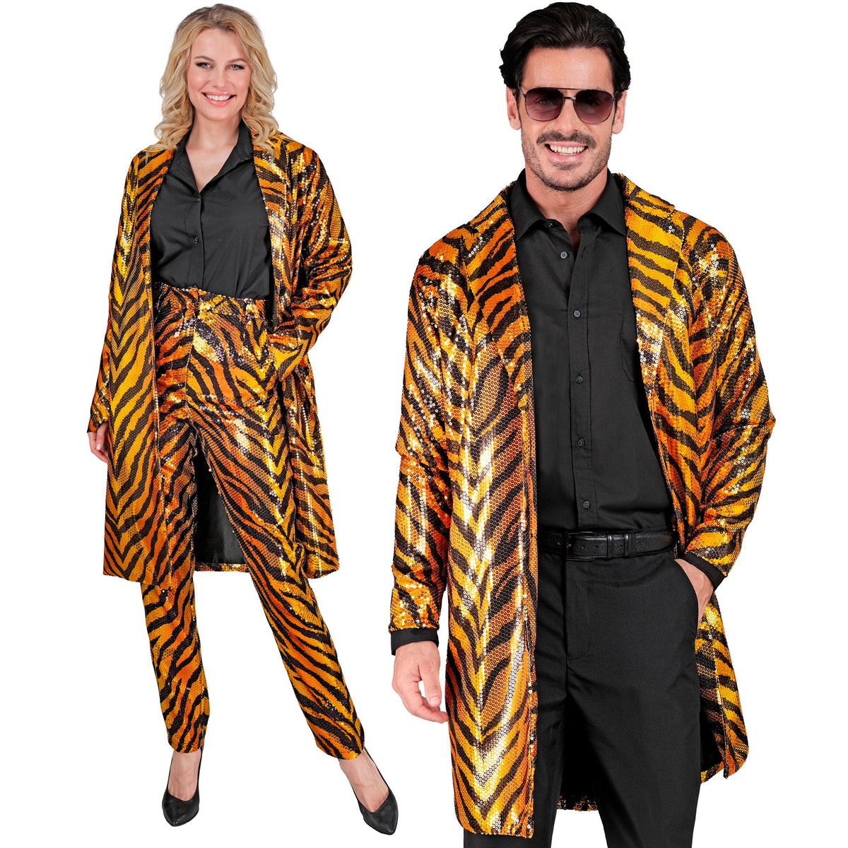Widmann Paillettenmantel im Tigermuster orange für Erwachsene – Produktansicht
