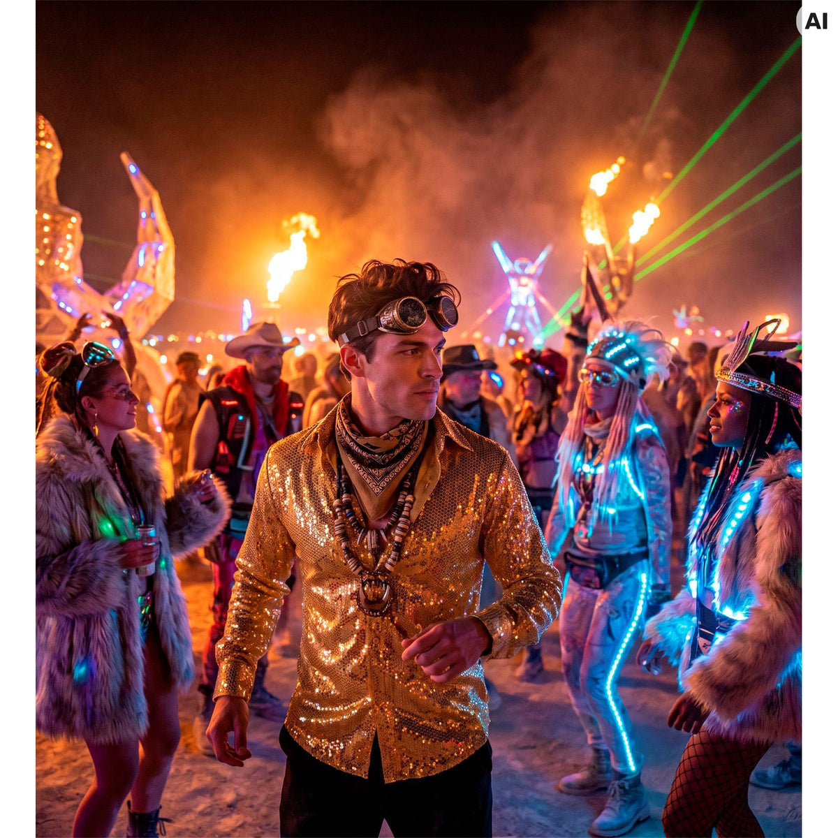 "PARTY FASHION HEMD" (Paillettenhemd gold)