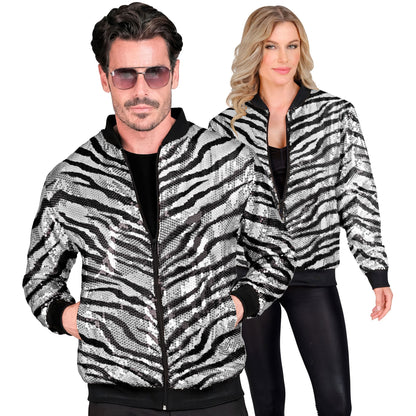 "PARTY FASHION BOMBERJACKE" (Pailletten Bomberjacke in Zebramuster)